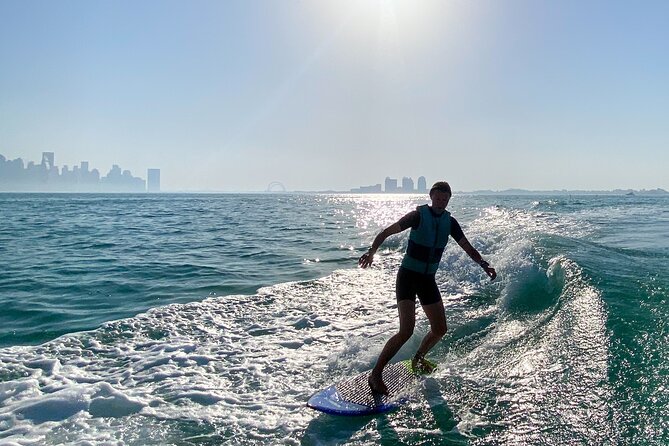 Private Wakesurfing or Wakeboarding along Doha's skyline - Code Wake and the Doha skyline angle