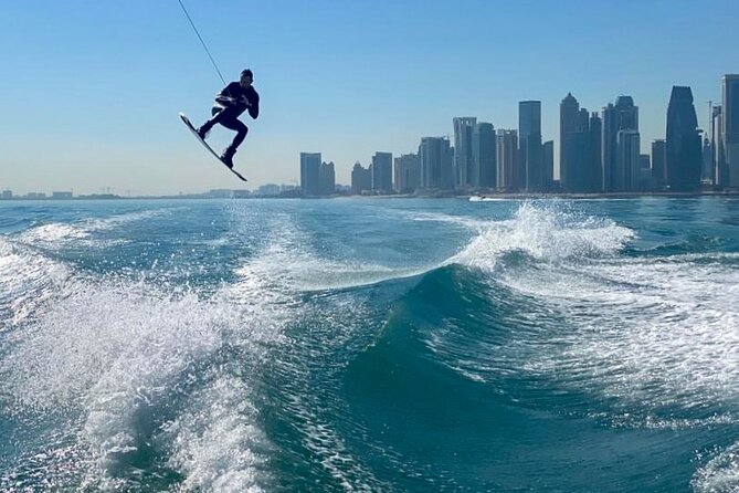 Private Wakesurfing or Wakeboarding along Doha's skyline - Wakesurfing or wakeboarding, and how hard is it really?