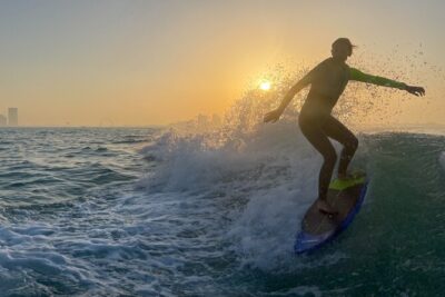 Private Wakesurfing or Wakeboarding along Doha’s skyline