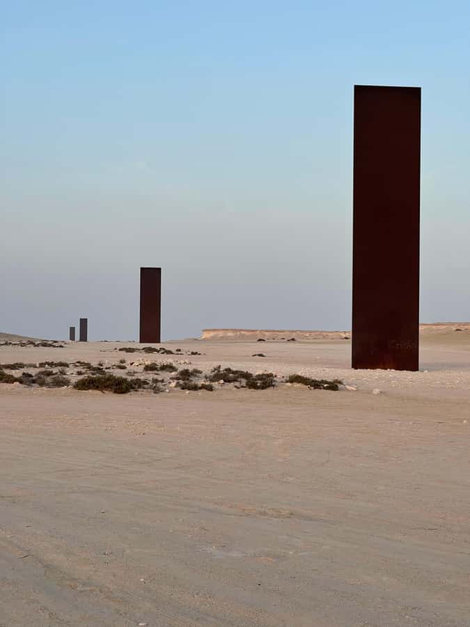 West Qatar tour to Richard Sierra sculpture,Umbrella Rock - West meets East / East meets West: Richard Serra’s four steel plates in open desert